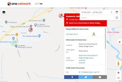 School Road to Notter bridge House Temporary Traffic Regulation Order