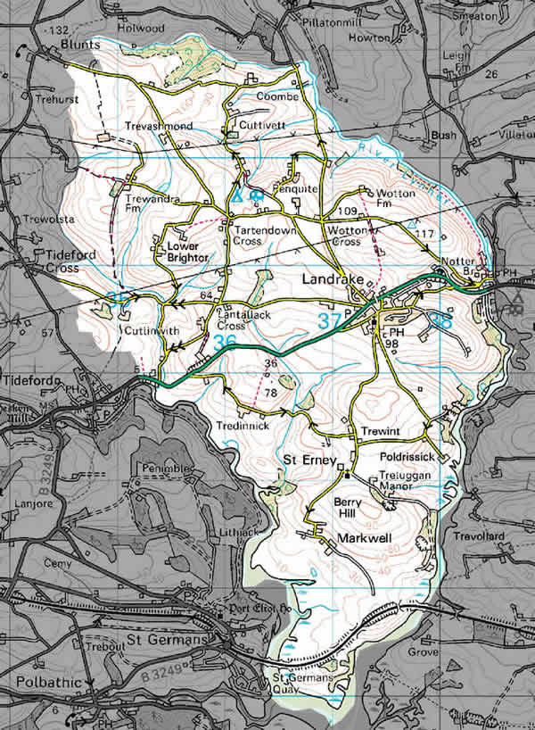 Map showing the boundaries of St Erney Parish