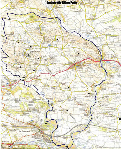 Map showing the Prior Farms in Landrake with St Erney Parish